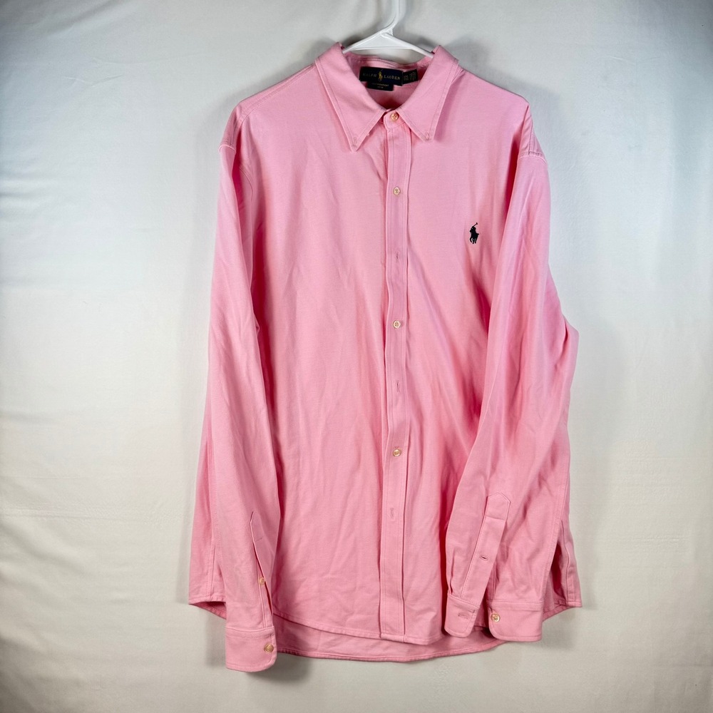Ralph Lauren Mens XXL Pink Featherweight Mesh Long Sleeve Button Down Shirt